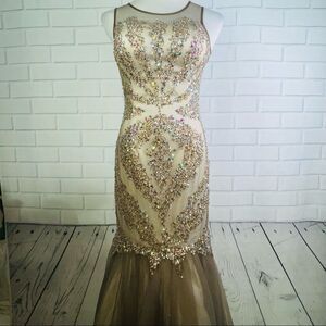Royal Queen Silver Rhinestone Tulle Mermaid Gown - Size 4